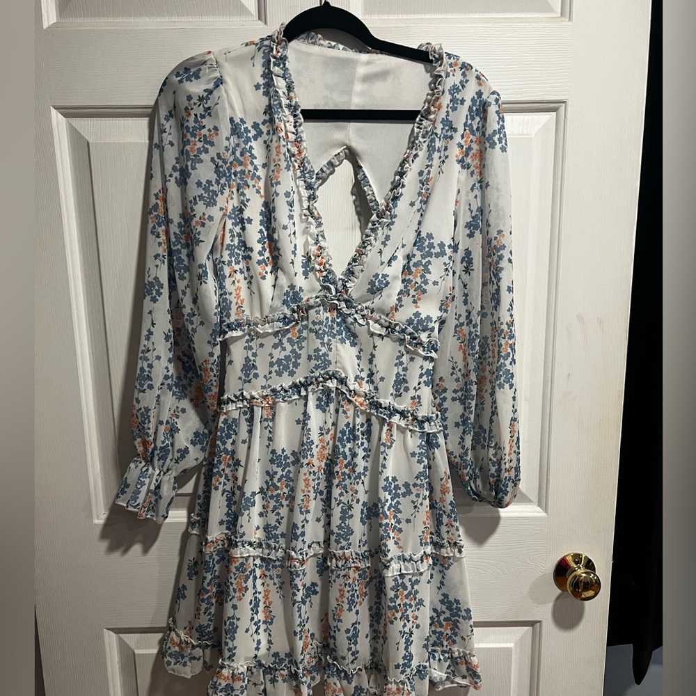 Blue and orange floral printed dress